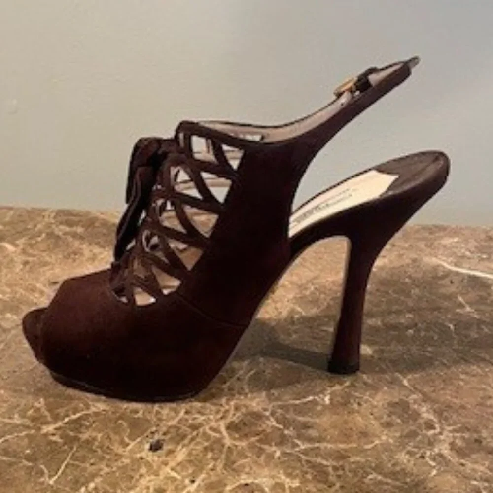 Prada Brown Suede PeepToe Slingback Heels – Sz 7.5